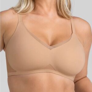 HoneyLove Cross Over Bra Wireless Mesh Removable Pad Sand Tan Womens 3X+